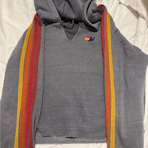 Aviator Nation 5 striped cropped pullover hoodie